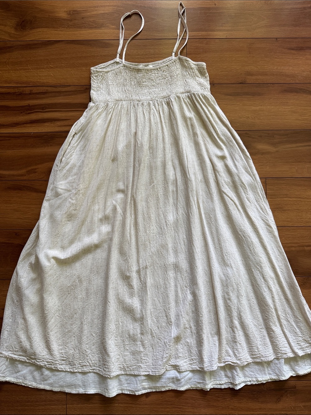 Light Cream Smocked Bodice Maxi Dress - Women's